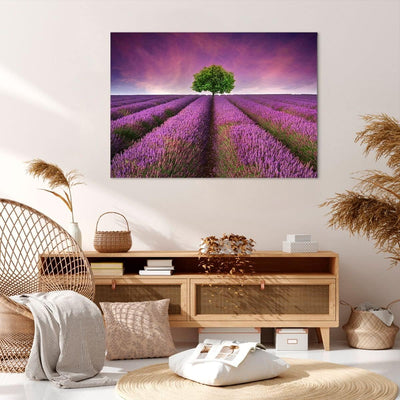 Bilder auf Leinwand 100x70cm Leinwandbild Wiese lavenda Sommer Landschaft Gross Wanddeko Bild Schlaf