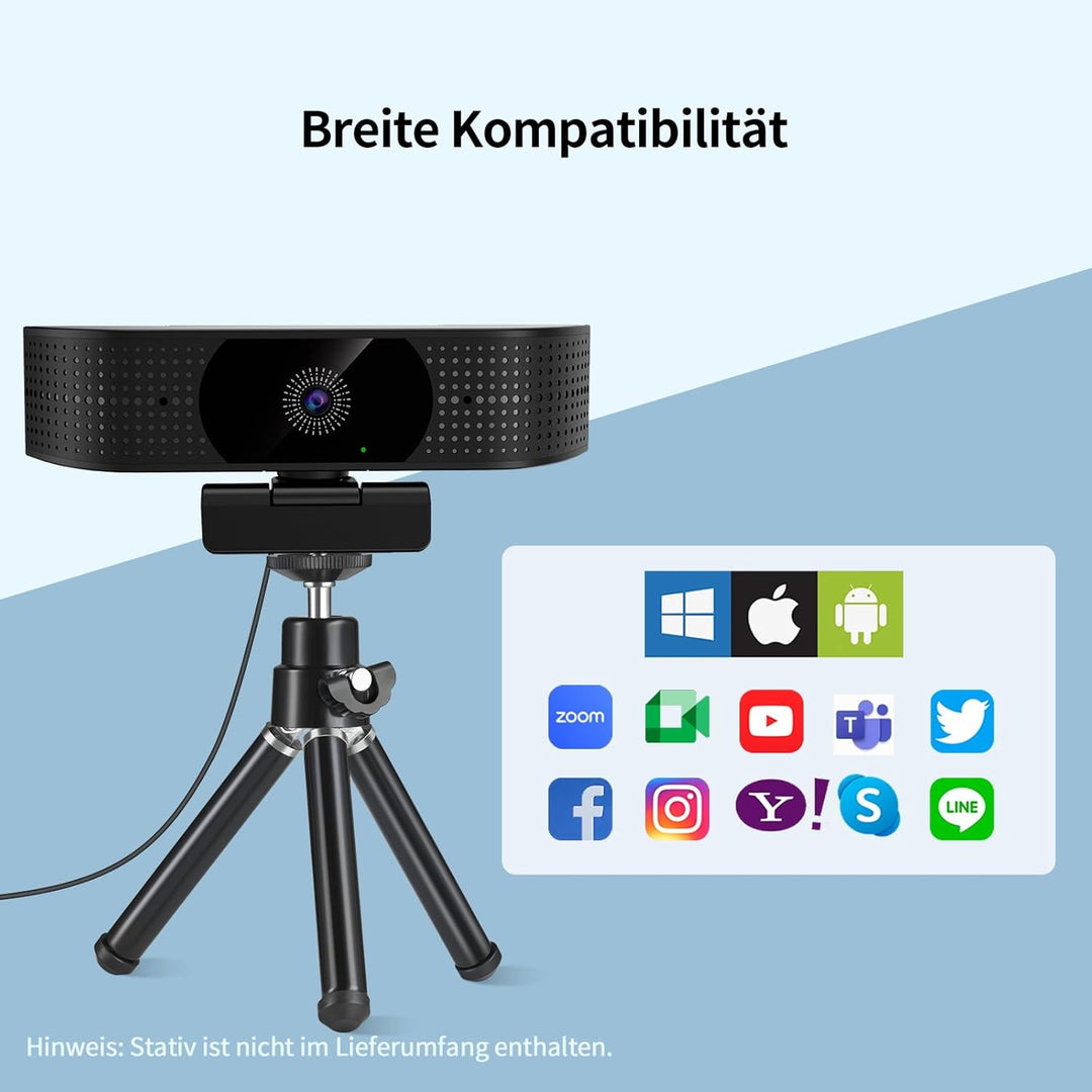 1080P Wireless Webcam für PC, Webcam mit geräuschreduzierendem Mikrofon, 92°FOV, 360° Drehung, Plug