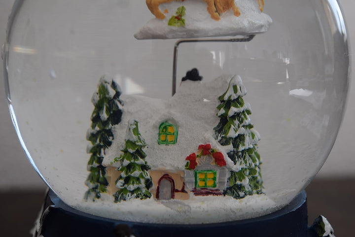 Dekohelden24 XXL Schneekugel mit Rotierung, Schneewirbel und Sound, Masse H/B/Ø Kugel: ca. 19,5 x 13