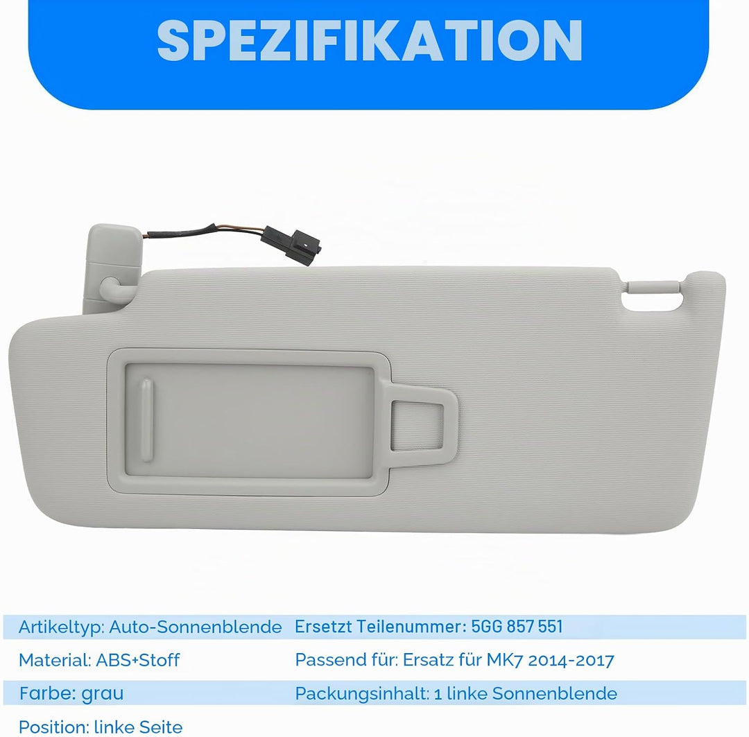 Keenso Auto Sonnenblende, Auto Innere Sonnenblende Linke Sonnenblende mit Spiegel 5GG 857 551 Ersatz
