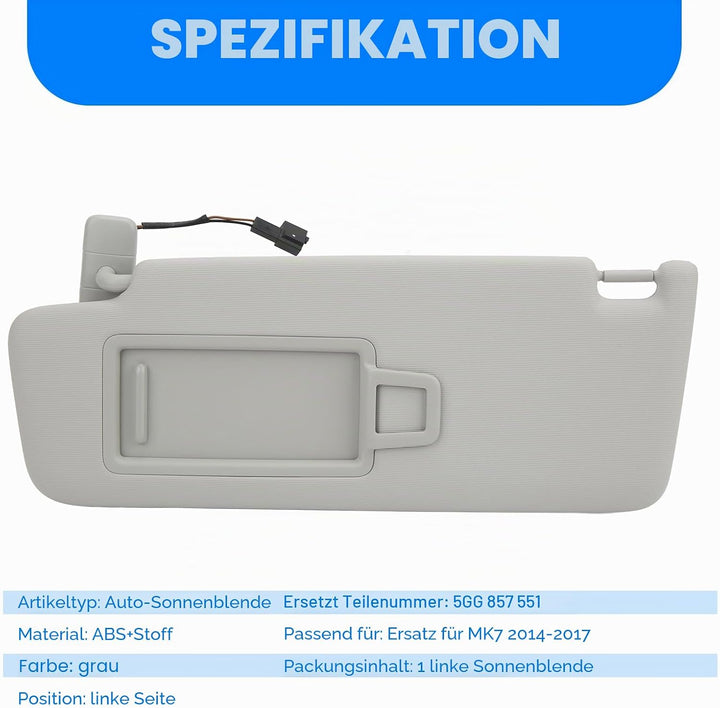 Keenso Auto Sonnenblende, Auto Innere Sonnenblende Linke Sonnenblende mit Spiegel 5GG 857 551 Ersatz