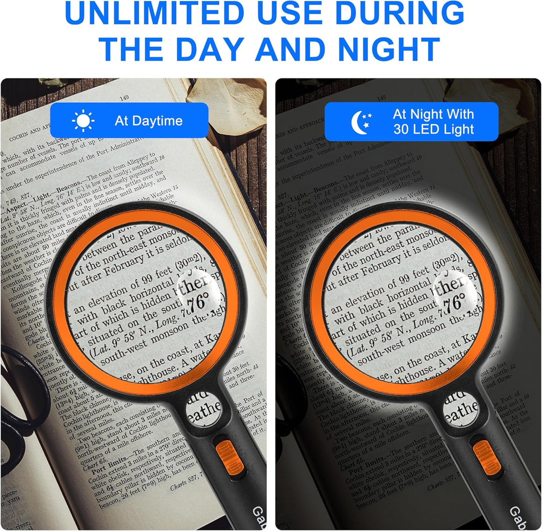 GABORISH Lupe mit Licht, 10X 20X 45X Handlupe mit Licht, Magnifying Glass mit 30 LED und 1 UV, Vergr