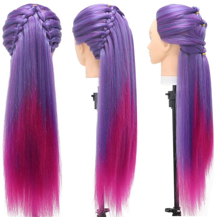 Trainingsköpfe, 28 inch Frisierkopf für Frisöre 100% Synthetikfaser-Haar Übungskopf,mit DIY Stricken
