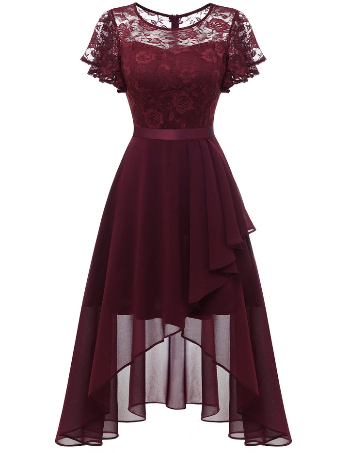 Wedtrend Abendkleid Damen Elegant Cocktailkleid High Low Ballkleider mit Spitzen A Linie für Hochzei