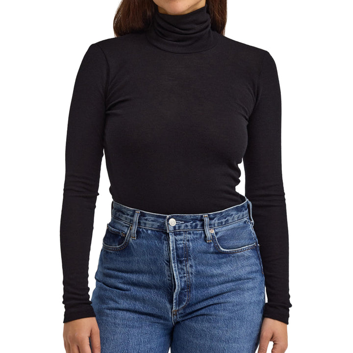 Dilling Damen Rollkragenshirt aus Merinowolle 34 Schwarz, 34 Schwarz