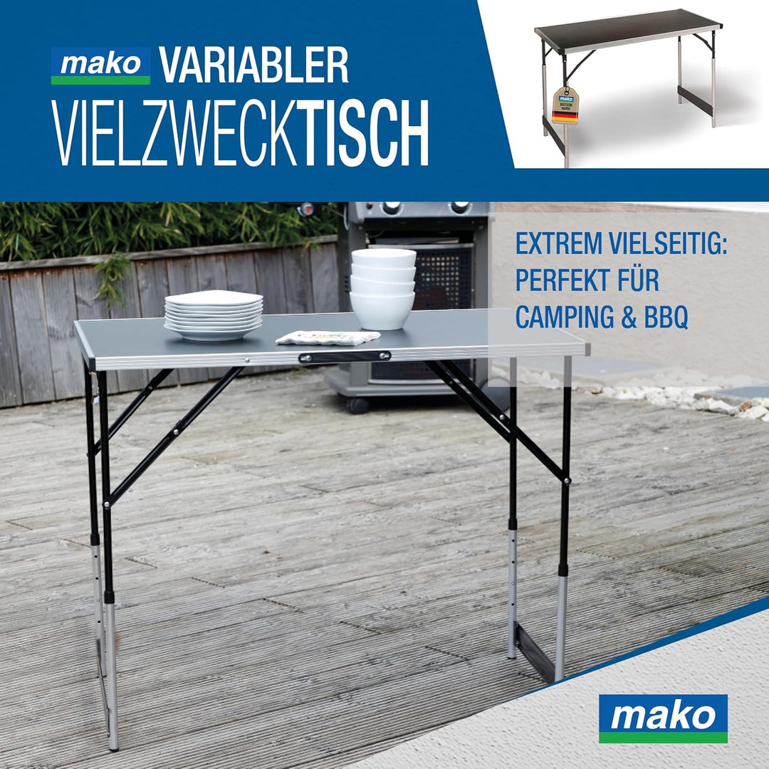 mako Multifunktionstisch Profi – Höhenverstellbarer Mehrzwecktisch 60 x 100 cm - Campingtisch, Klapp