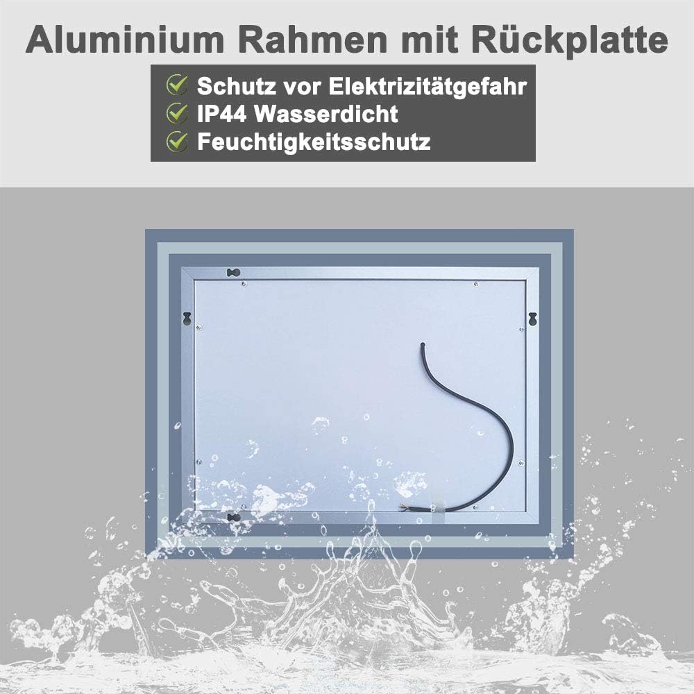 Aica Sanitär LED Badspiegel 100×70cm Badspiegel mit Beleuchtung Lichtspiegel Badezimmerspiegel Wands
