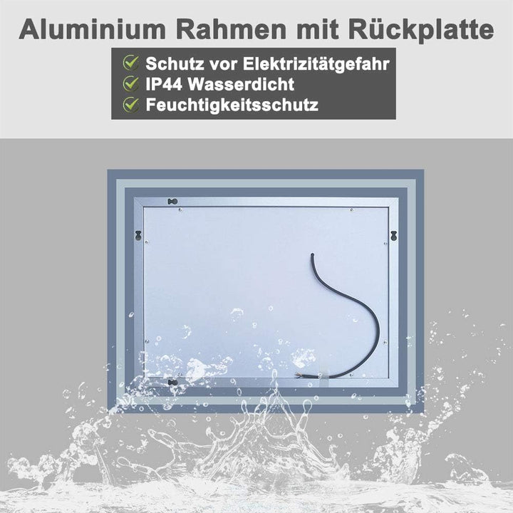 Aica Sanitär LED Badspiegel 100×70cm Badspiegel mit Beleuchtung Lichtspiegel Badezimmerspiegel Wands
