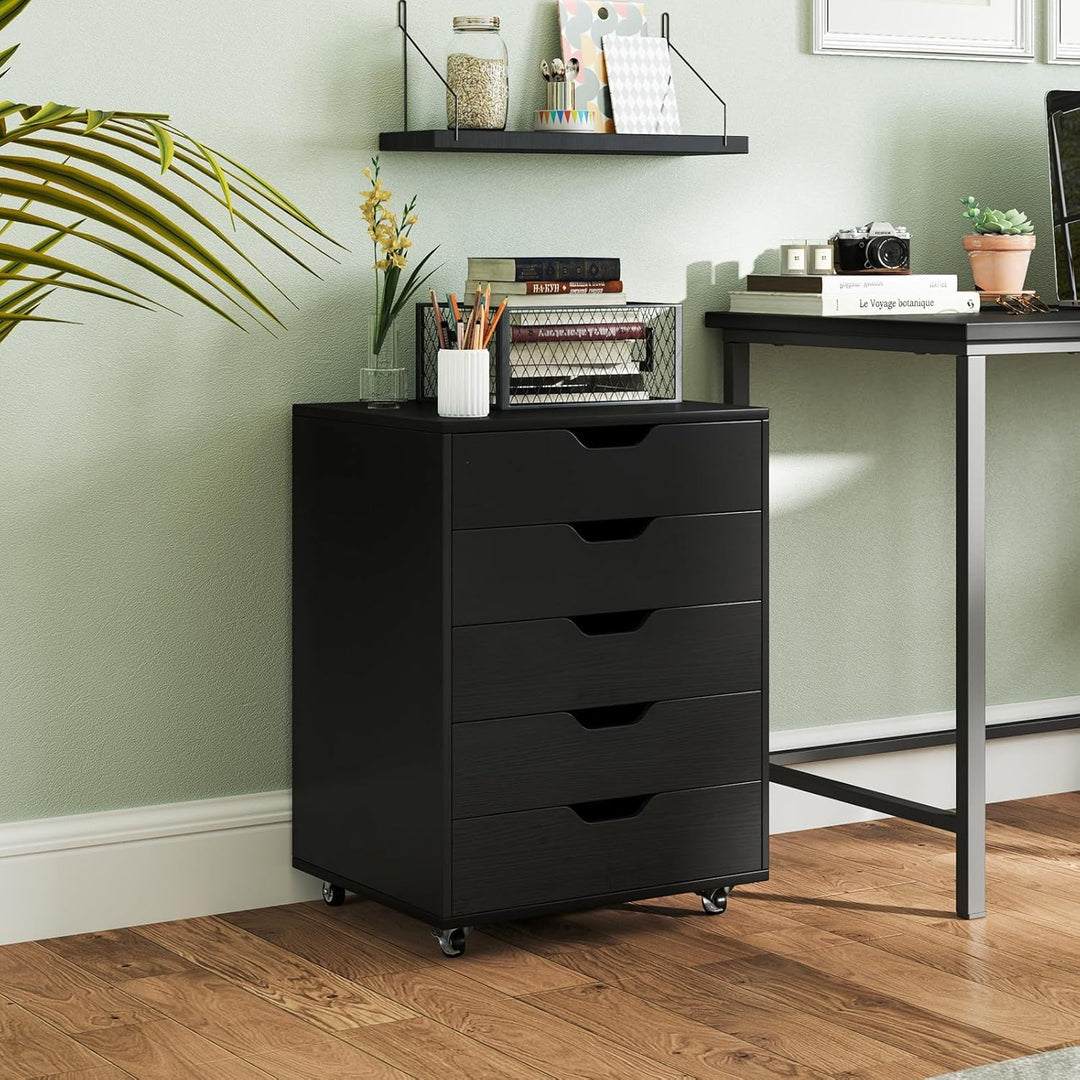 FANTASK Rollcontainer mit Rädern & 5 Schubladen, mobiler Schubladenschrank, Schubladenkommode, Büroc