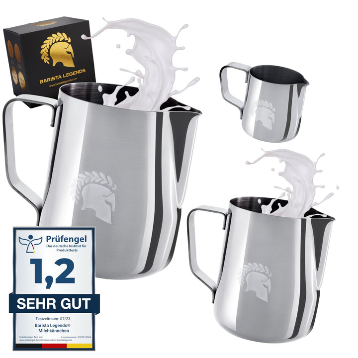Barista Legends® Milchkännchen Edelstahl Milchkännchen Set silber 100ml + 350ml + 600ml - Milchschau