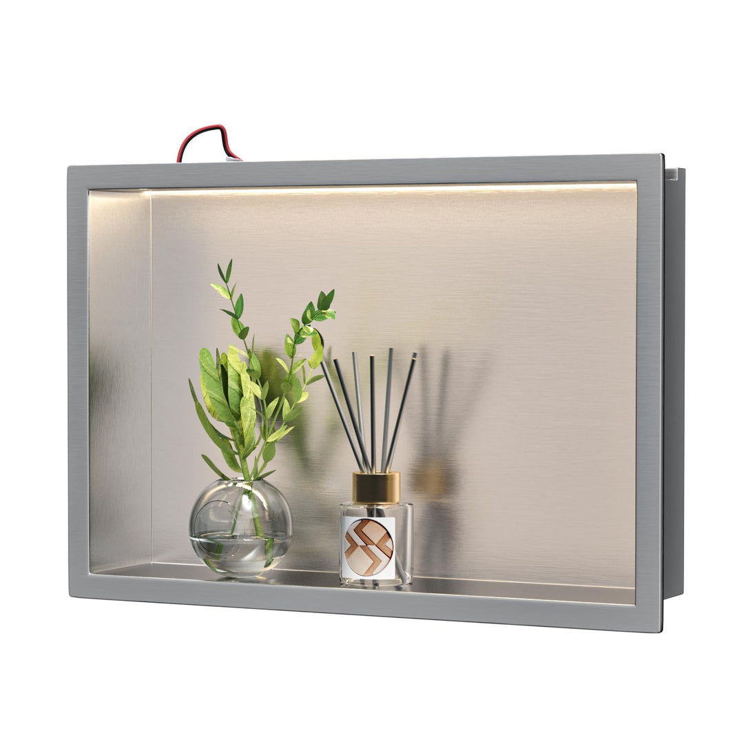 Edelstahl-Duschnische 45 cm x 30 cm Gebürstet, mit integriertem LED-Licht, wasserdicht, ohne Fliesen