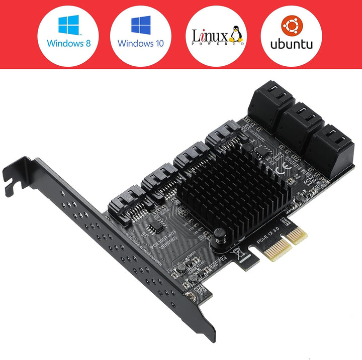 MZHOU PCIe SATA Karte 10 Port, PCI-E zu SATA Erweiterungskarte,6Gbps Controllerkarte Unterstützung v