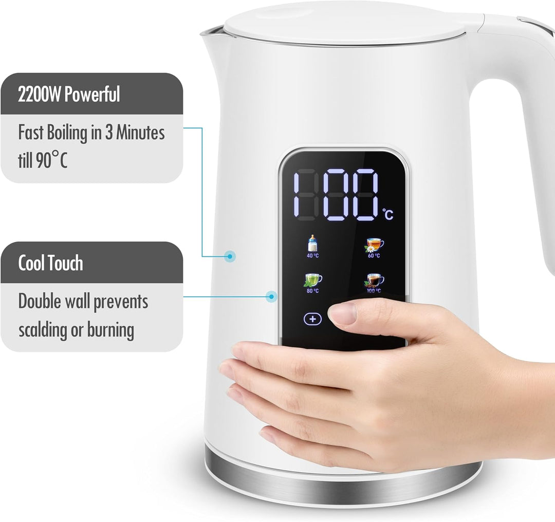 ForMe Edelstahl Wasserkocher 1,7 L mit Temperatureinstellung Temperaturwahl 40-100°C I LED Digitale