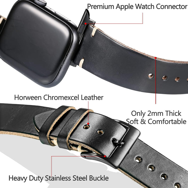 Kompatibel mit Apple Watch Band, Herren Horween Leder Uhrenarmband, Uhrenarmband für iWatch 42 44 45