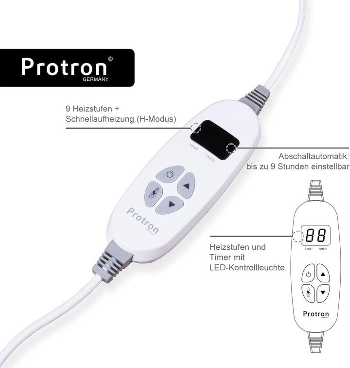 Protron Elektrische Wärmedecke Wärmebett Kuscheldecke mit Abschaltautomatik, 9 Heizstufen, LED Überh