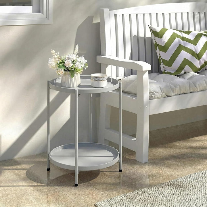 HollyHOME Beistelltisch Metall Rund Balkontisch Klein 2 Ebenen Metall Couchtisch Nachttisch Sofatisc