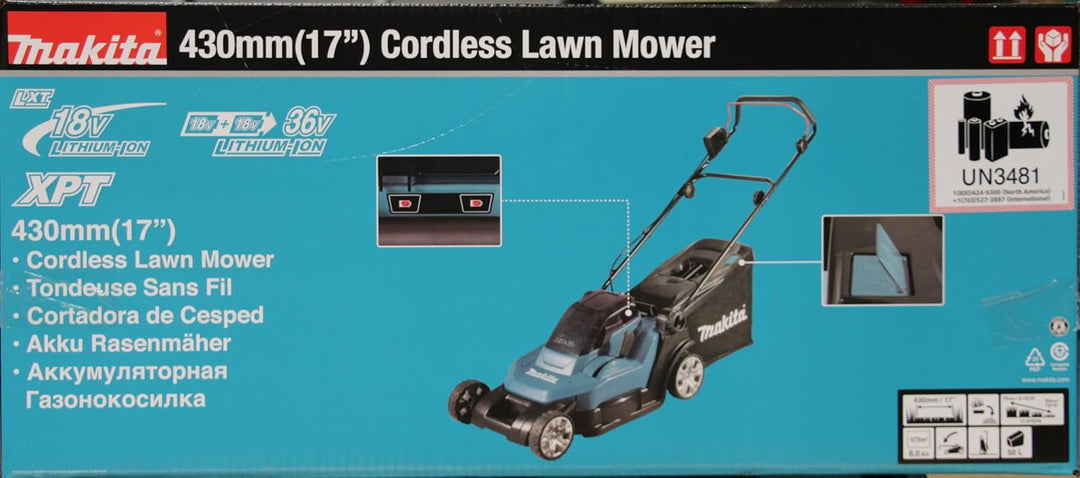 Makita DLM432PT2 Akku-Rasenmäher 2x18 V / 5,0 Ah, 2 Akkus + Doppelladegerät mit Akku und Ladegerät S