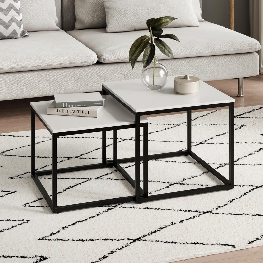 Home Collective Couchtisch 2er Set quadratisch aus Holz, Wohnzimmertisch Modern, Beistelltisch Set 2