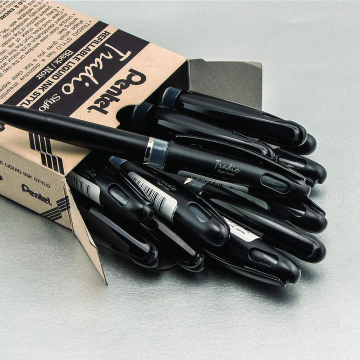 Pentel Tradio Füllfederhalter, Schreibfarbe Schwarz, Schwarz, 12 Stück Korpus schwarz matt, Korpus s