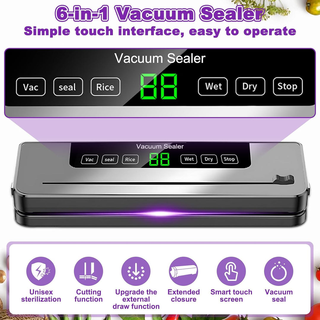 Vakuumierer Für Lebensmittel, 6 In 1 Multifunktionales Vakuumiergerät für Lebensmittel Digitalem Led