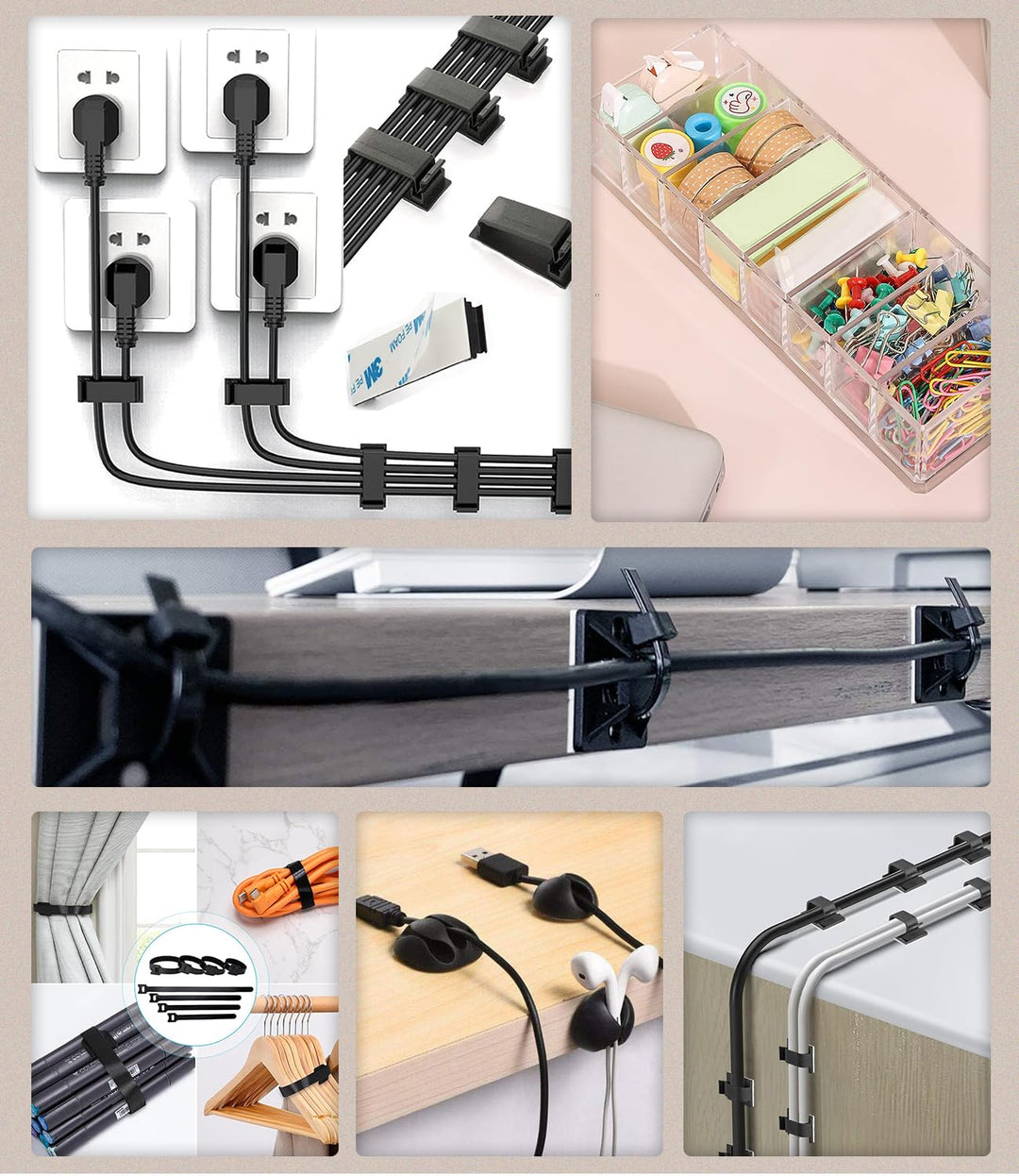 MiuCo 255Pcs Weiss Kabelmanagement Set Mit Kabelbox, Kabelhalter Selbstklebend, Rollenkabelbinder, S