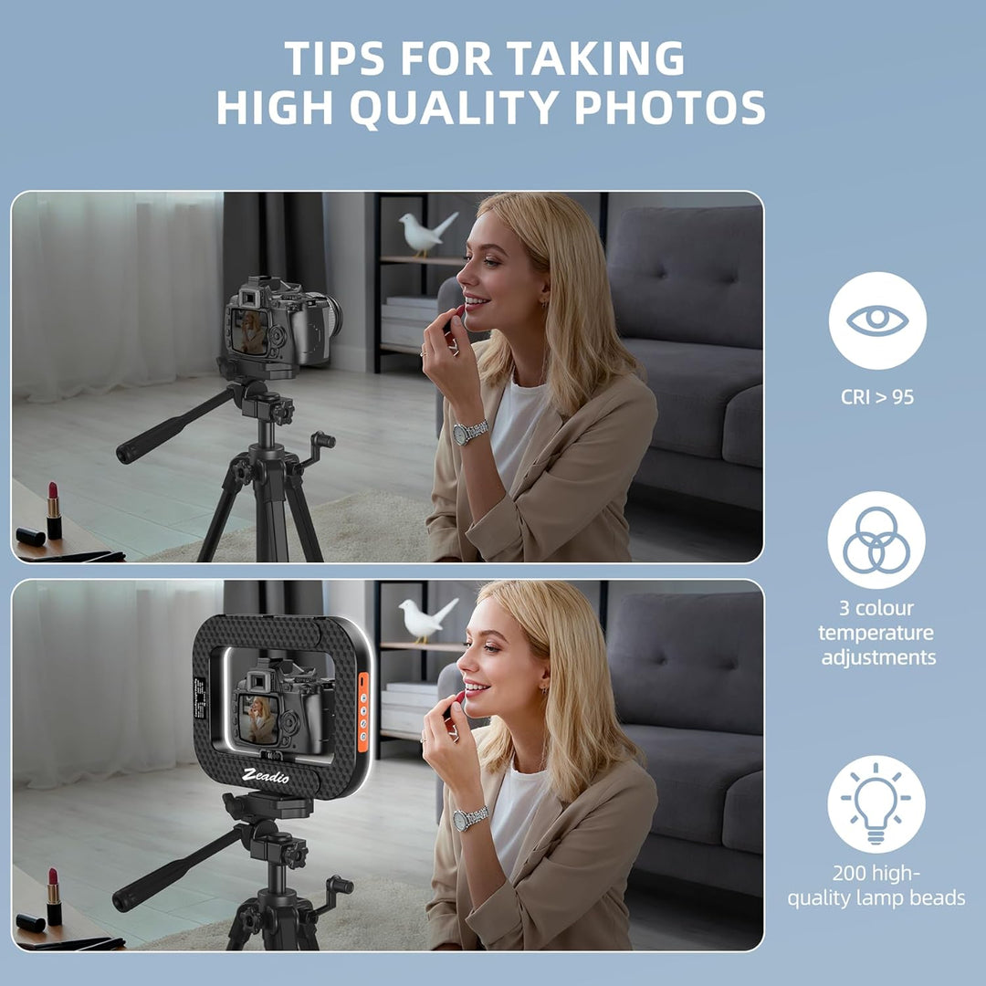 Zeadio Selfie-Ring-Videoleuchte, Smartphone Stabilisierungsgriff mit kraftvoller 20W LED, verstellba