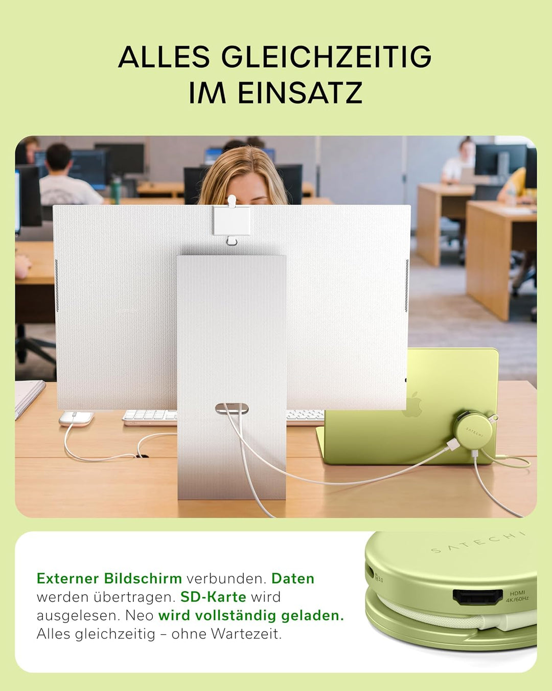 SATECHI USB-C Hub OntheGo™ 5-in-1, HDMI 4K@60 Hz, Zitrus | PD 60 W, SD-Kartenleser, USB-A und USB-C