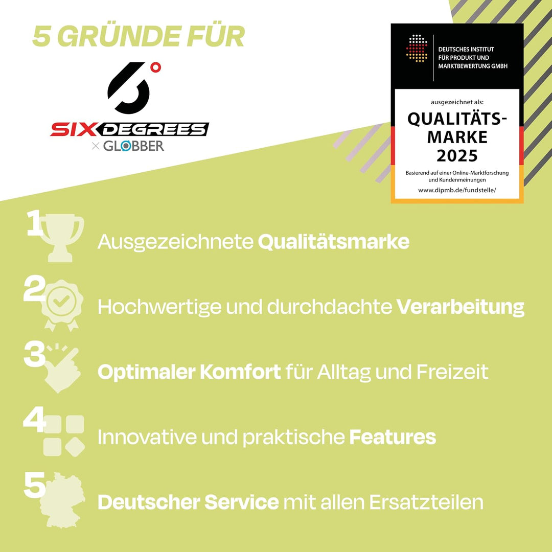 Six Degrees Aluminium Scooter mit Klappmechanismus, Ständer, 205 mm TESTSIEGER, ABEC 7, höhenverstel