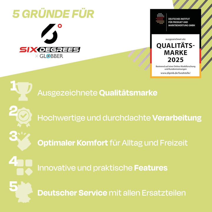 Six Degrees Aluminium Scooter mit Klappmechanismus, Ständer, 205 mm TESTSIEGER, ABEC 7, höhenverstel