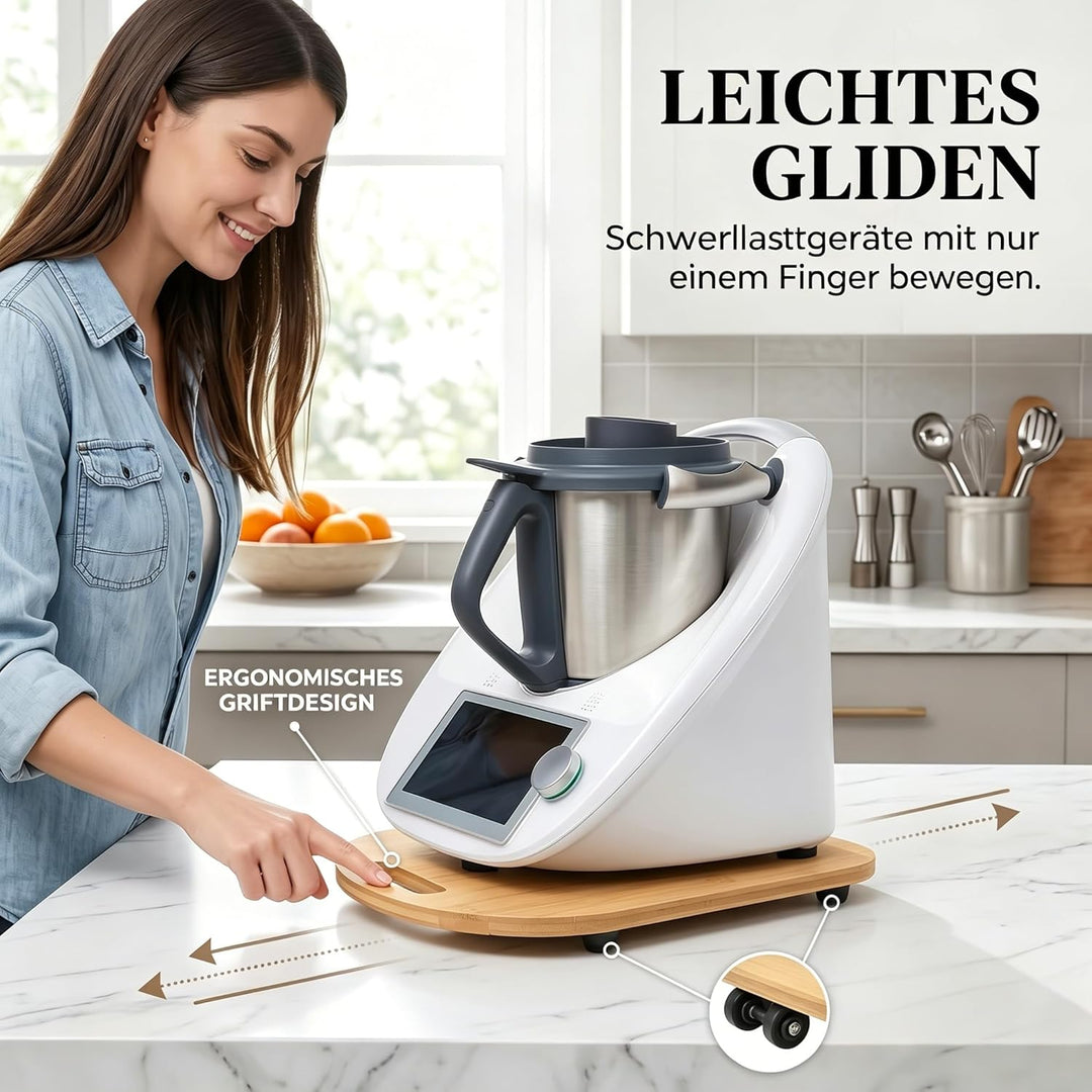 Gleitbrett für Thermomix TM5/6, Brett TM5 mit Rollen & Handgriff, Leicht zu Bewegen,Robust, Bambus R