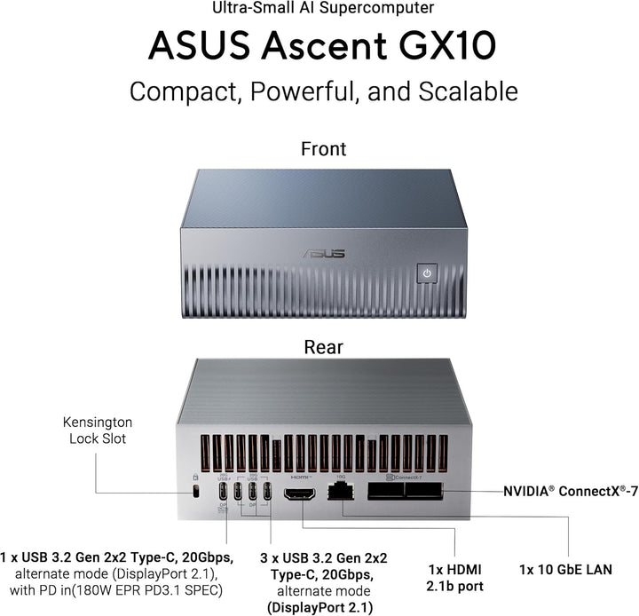 ASUS Ascent GX10-GG0026BN 2TB KI Supercomputer (NVIDIA GB10 Grace Blackwell Superchip, 1 petaFLOP KI
