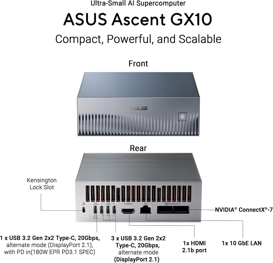 ASUS Ascent GX10-GG0003BN 1TB KI Supercomputer (NVIDIA GB10 Grace Blackwell Superchip, 1 petaFLOP KI