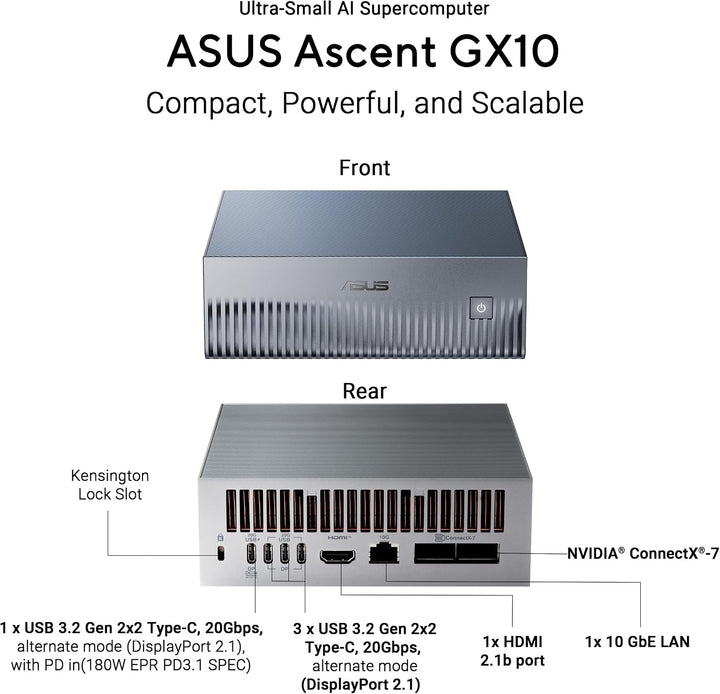 ASUS Ascent GX10-GG0003BN 1TB KI Supercomputer (NVIDIA GB10 Grace Blackwell Superchip, 1 petaFLOP KI