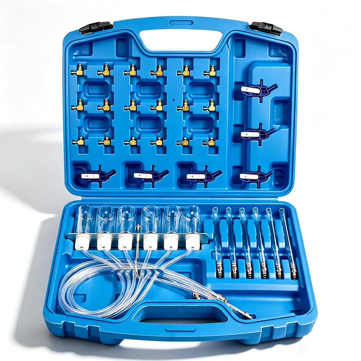Diesel Rücklaufmengen Tester, Common-Rail-Tester Messgerät Prüfgerät mit 24 Adapter und neu Adapter