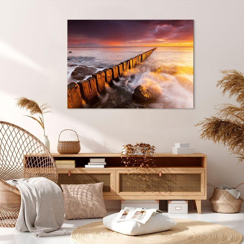 Bilder auf Leinwand 100x70cm Leinwandbild Boot Landschaft Meer Ostsee Gross Wanddeko Bild Schlafzimm