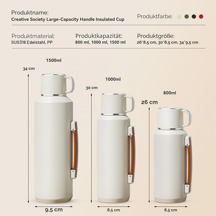 Simcat 1500ml-Thermoskanne aus Edelstahl 316, mit Becher | Hält 24 Stunden, Isolierbecher, Separater