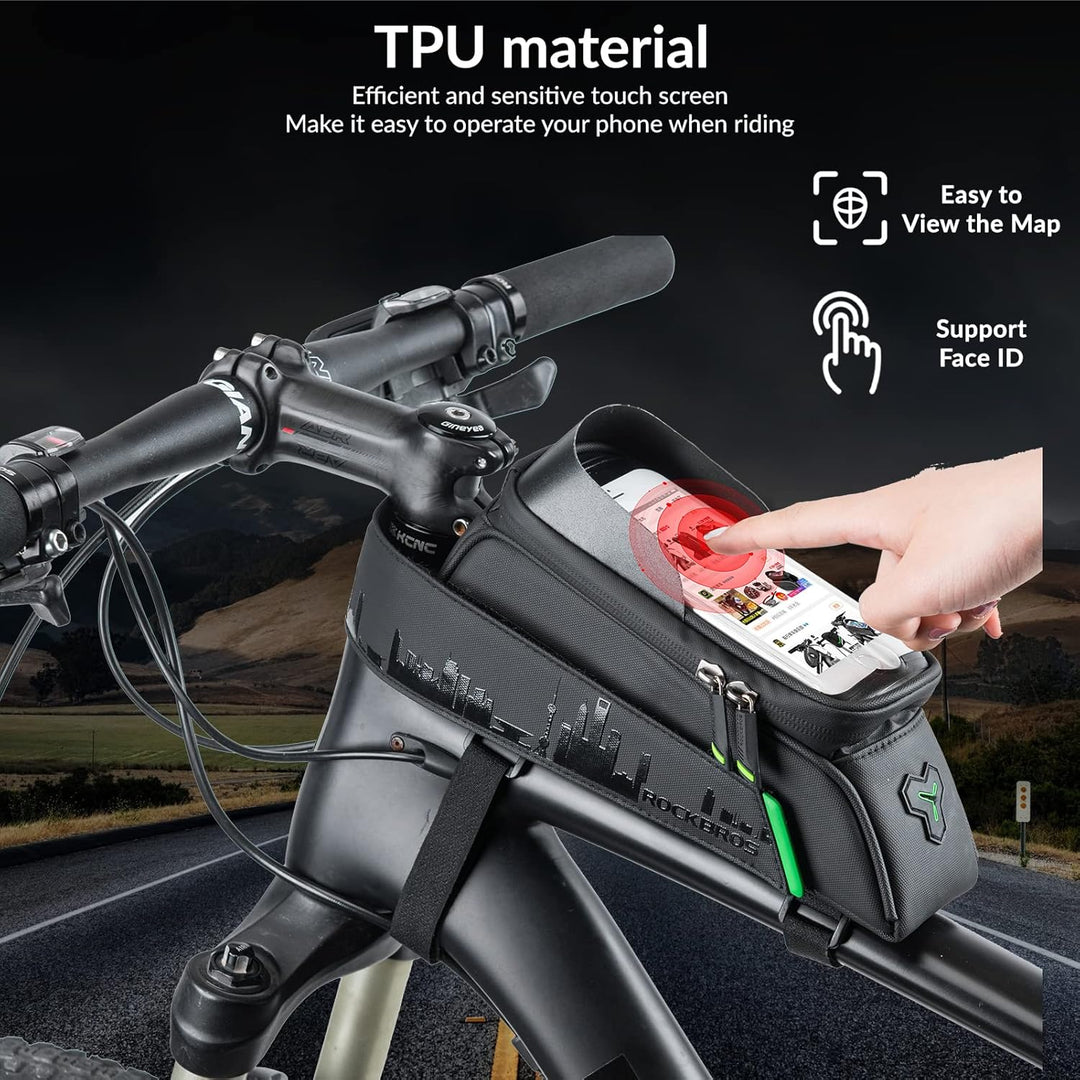 ROCKBROS Rahmentasche für Fahrrad, Telefonhalterung für Lenker, Rennrad, Aufbewahrungstasche, 2 in 1