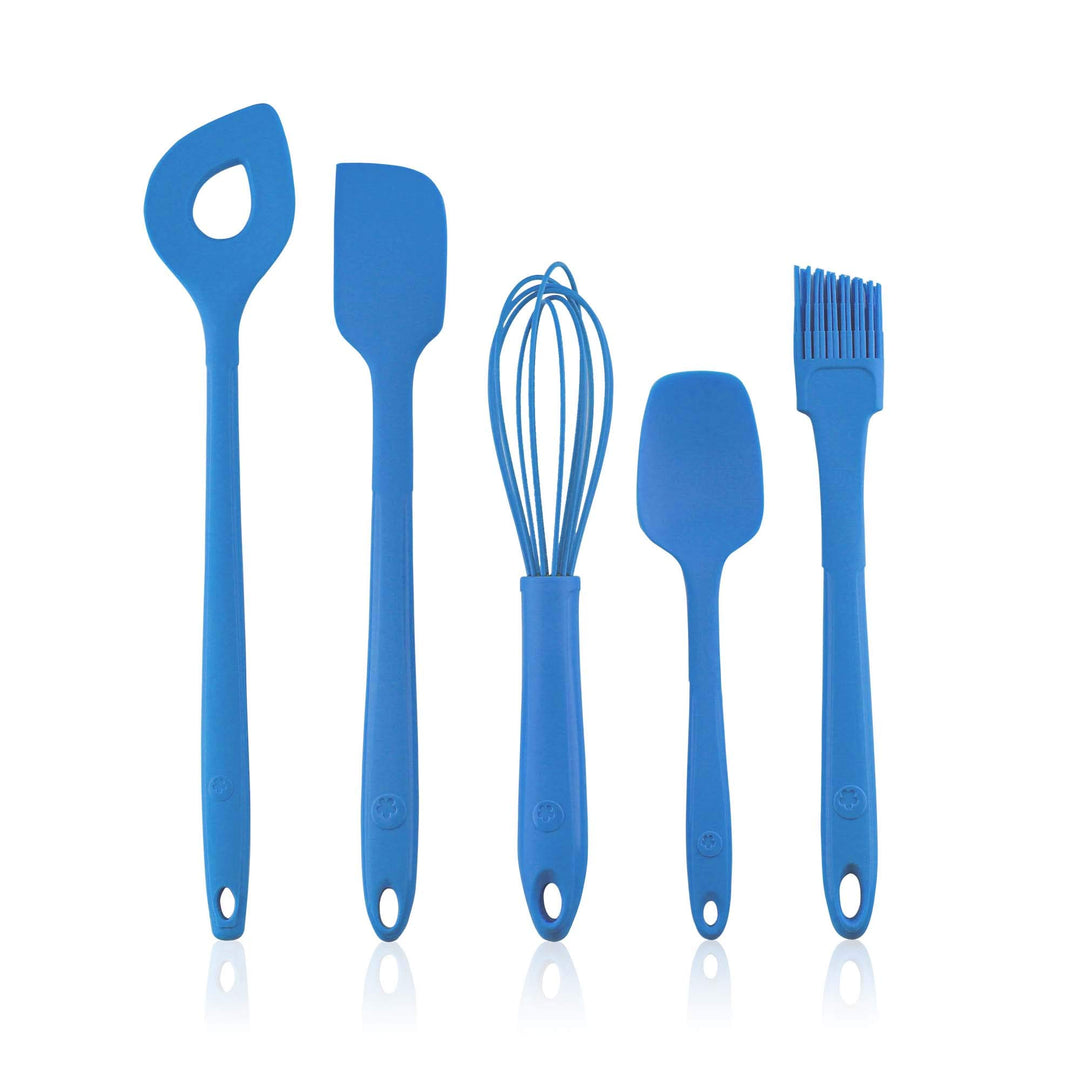 Kochblume Back Set 5-teilig | Backlöffel, Teigschaber M, Flexlöffel S, Schneebesen M, Pinsel S | (bl