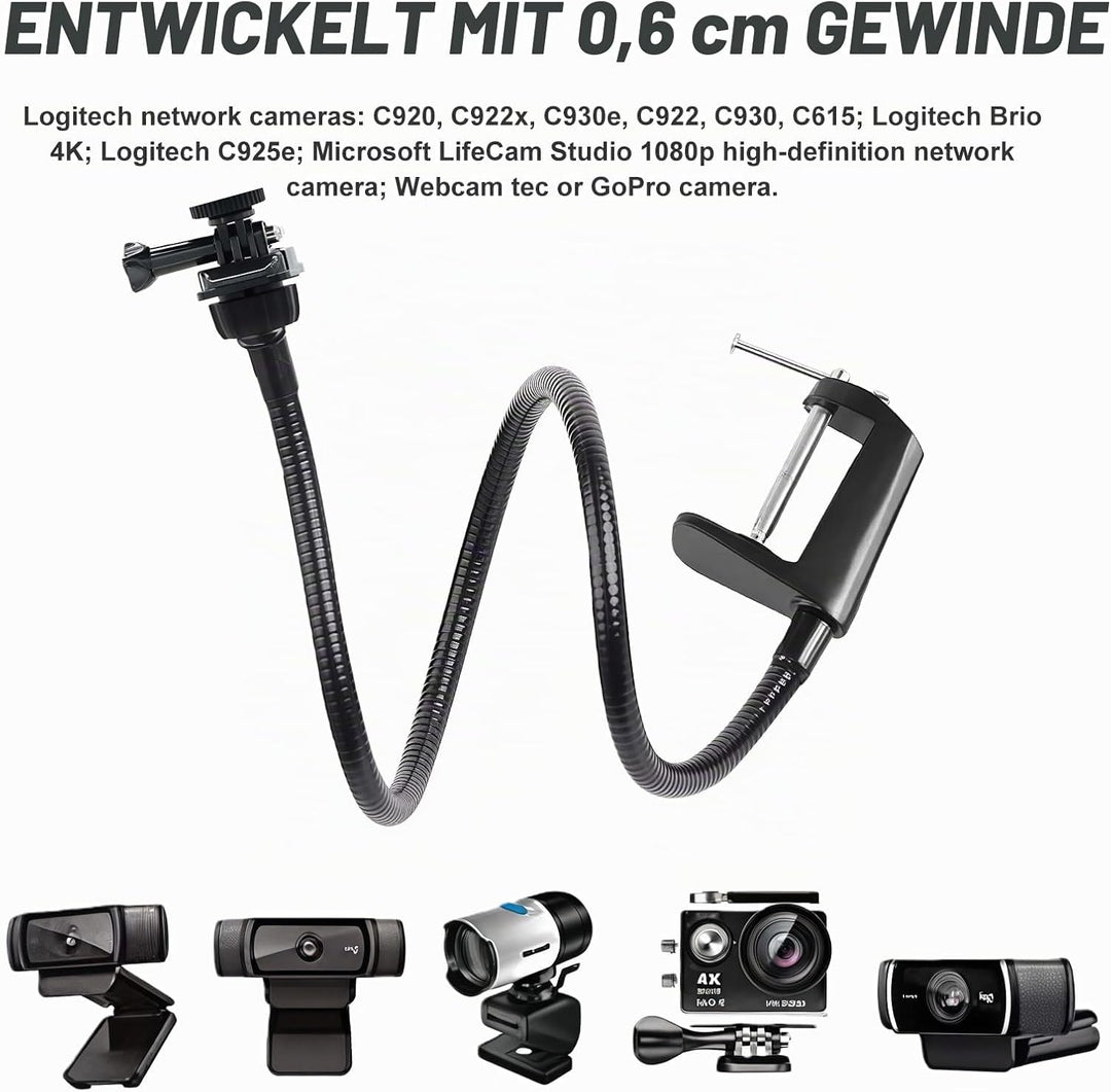 Webcam Stand, 66cm Verstellbarer Schwanenhals Webcam-Ständer, Schreibtisch-Klemmhalterung, für Logit