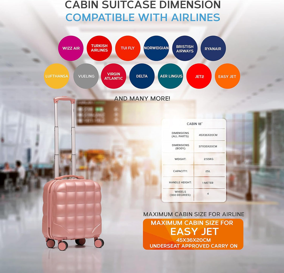 Flight Knight Bubble Suitcase - Ryanair easyJet Jet2 Approved - 8 Wheel Carry Cabin Hardcase 45x36x2