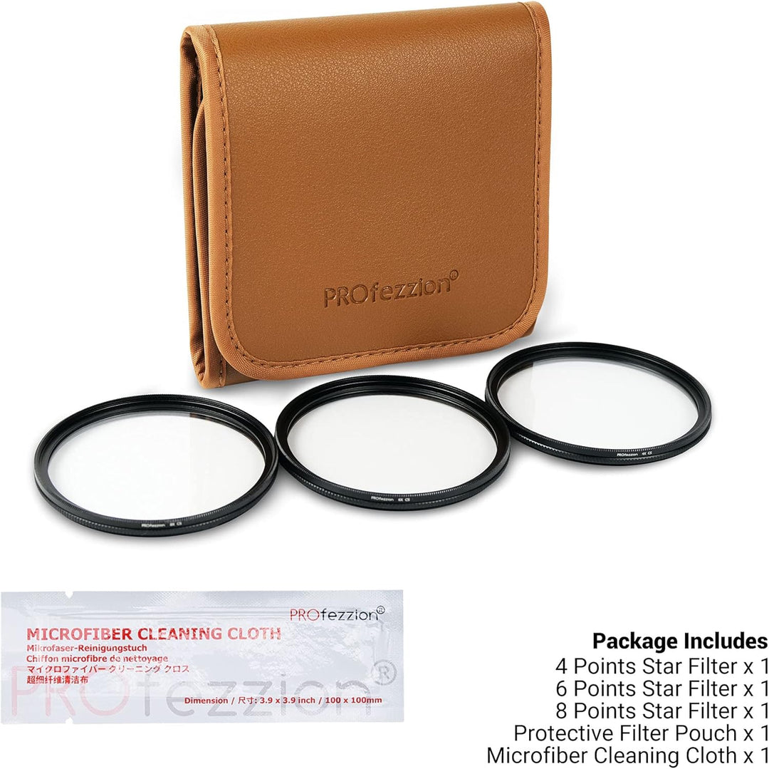 PROfezzion 77mm Variabler Sternfilter 3 Stück (4 Punkte,6 Punkte,8 Punkte) mit Filtertasche für Cano