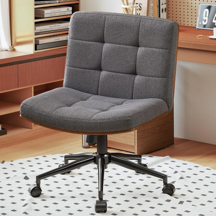 Bürostuhl Braun mit Stabiler Holzstützung, Schreibtischstuhl ohne Armlehne, Drehstuhl Büro mit Rolle