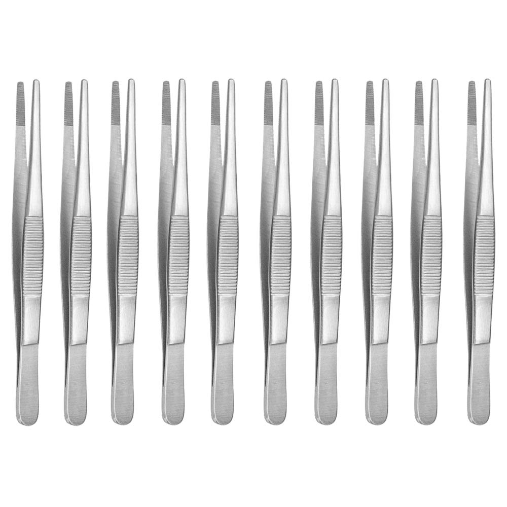 May - Set - 10 x Universal-Pinzette 15cm - Haushaltspinzette - gerade - runde Spitze - innen gerieft