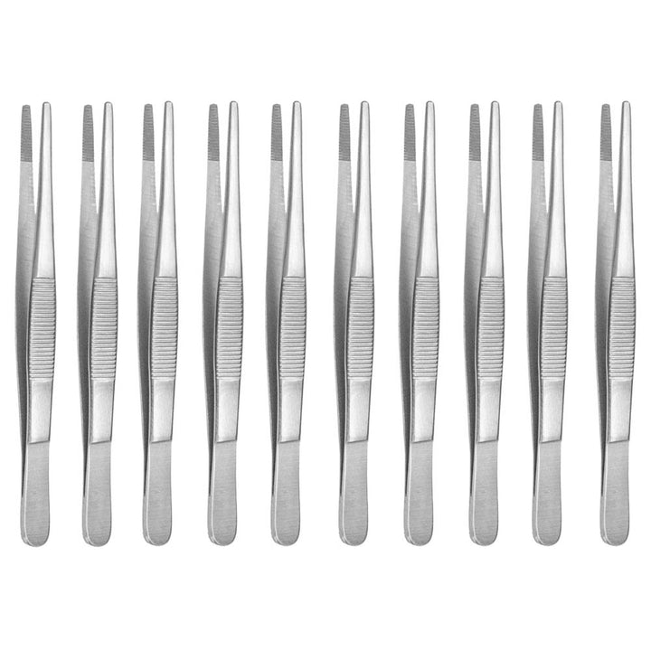 May - Set - 10 x Universal-Pinzette 15cm - Haushaltspinzette - gerade - runde Spitze - innen gerieft