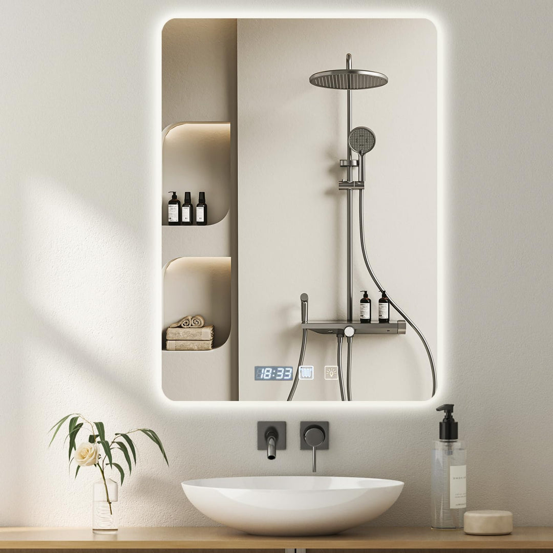 500x700mm Badspiegel mit Beleuchtung Dimmbar 3000K 4000K 6500K | Badezimmerspiegel Touch-Schalter An
