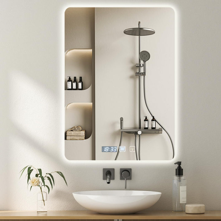 500x700mm Badspiegel mit Beleuchtung Dimmbar 3000K 4000K 6500K | Badezimmerspiegel Touch-Schalter An