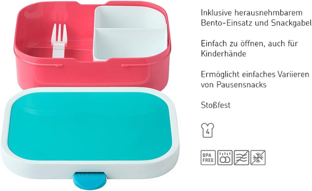 Mepal - Lunchbox Campus - Bento Lunchbox Für Kinder - Brotdose Mit Bento-Fach & Gabel - Meal Prep Bo