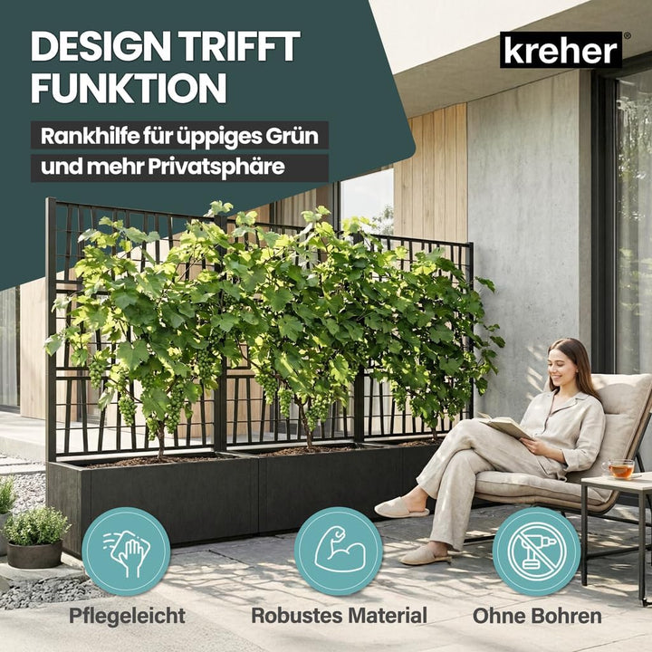 Kreher® XL Rankgitter, Spalier mit Pflanzkasten aus robustem Kunststoff. Masse BxTxH in cm: 80 x 36