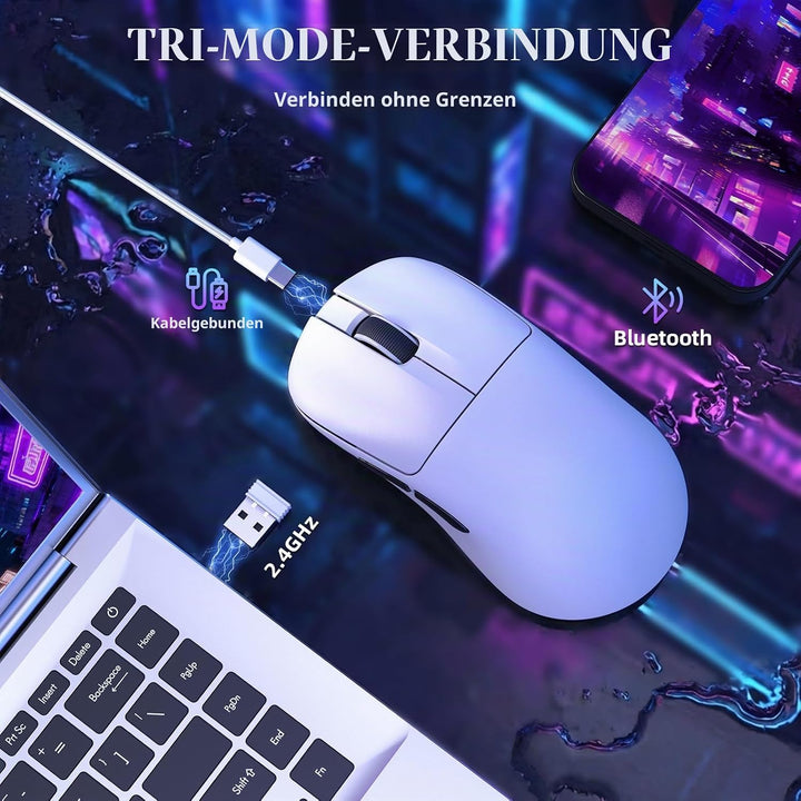 ZIYOU LANG×MAGIC-REFINER AJ199 Kabellose Gaming Maus Leicht, 49g Tri-Modus 2.4G/BT/Kabel, PixArt PAW