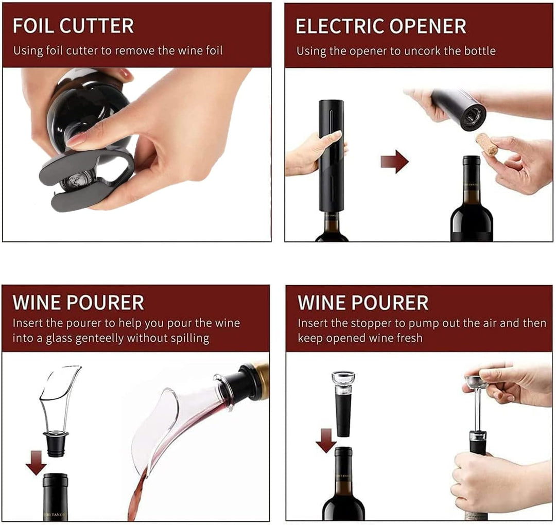 Elektrischer Korkenzieher, 6-in-1 Elektrischer Weinöffner Set, Automatische Flaschenöffner Wein mit